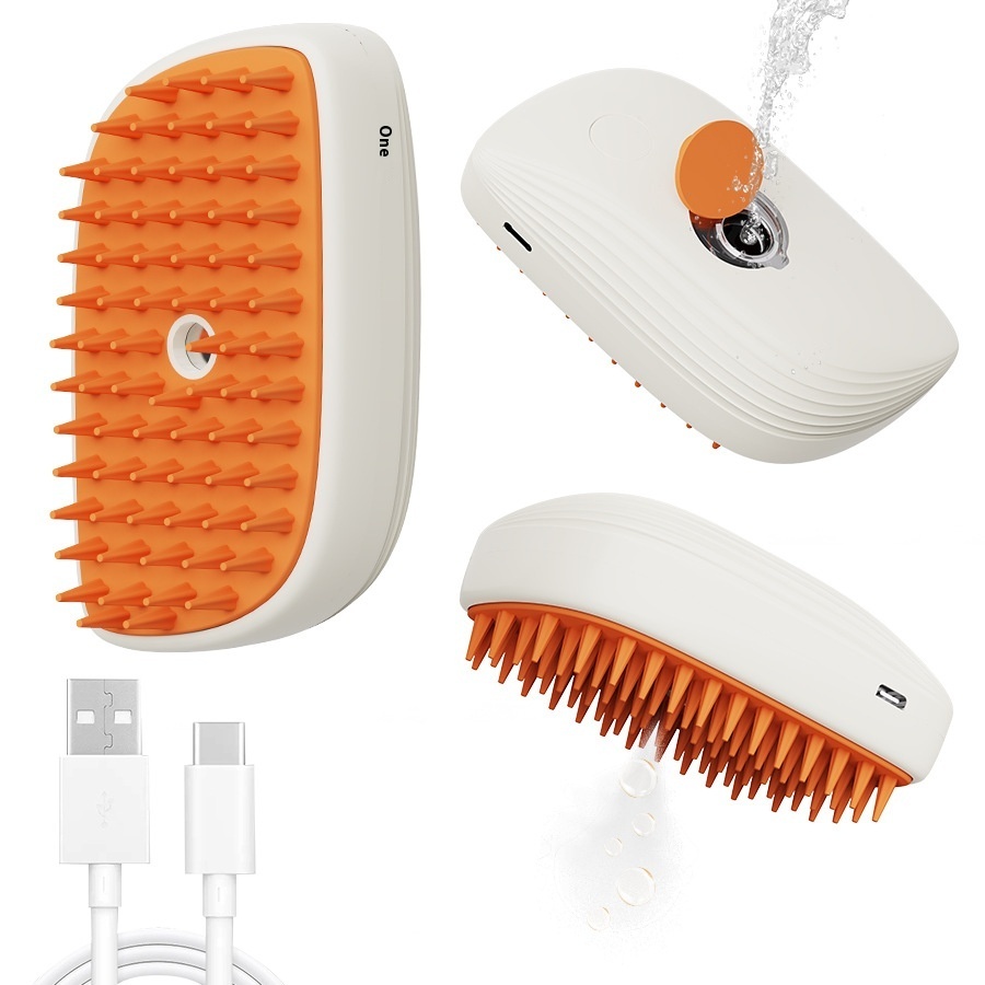 USB Rechargeable Steam Pet Grooming Brush – Self-Cleaning Comb Tool