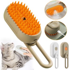 3 in 1 steam pet grooming brush for dogs and cats with spray reduces shedding and tangles